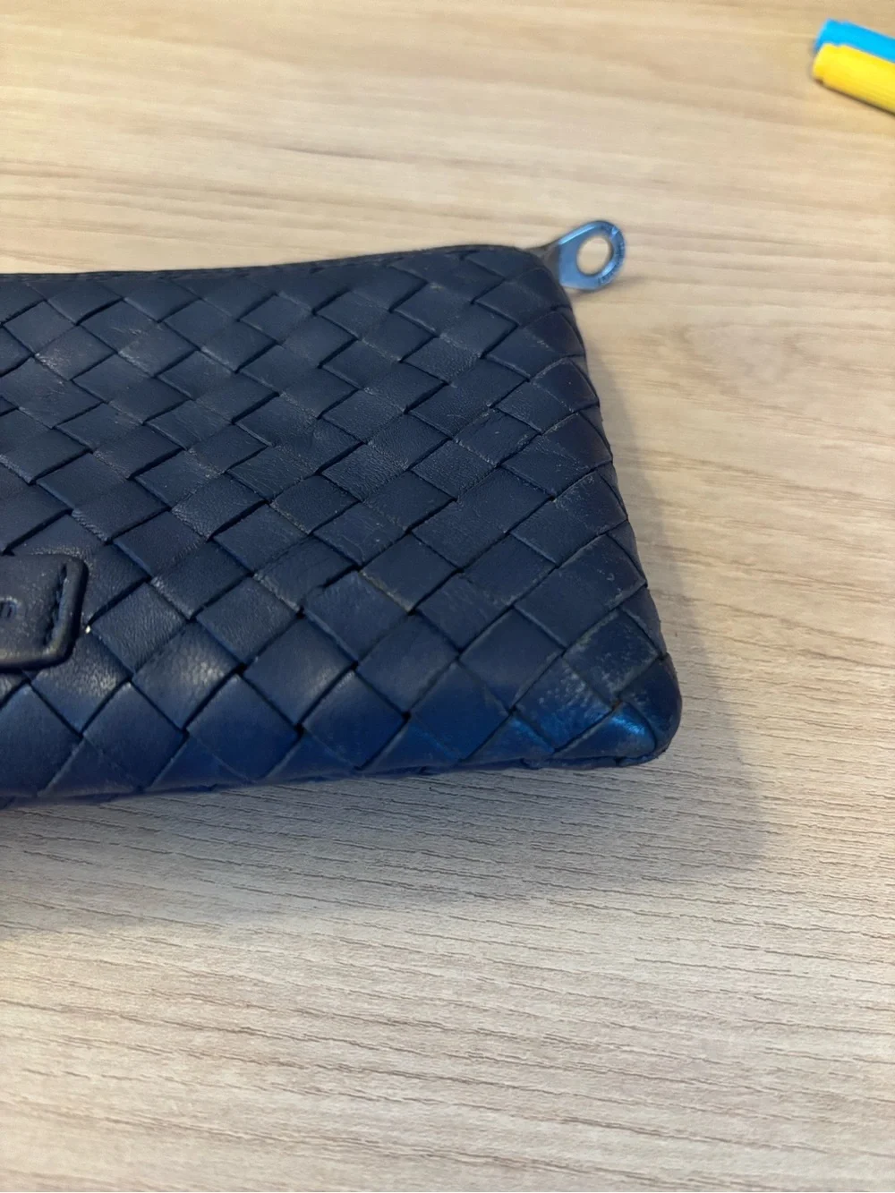 Christopher Kon Navy Woven Leather Zip Wallet